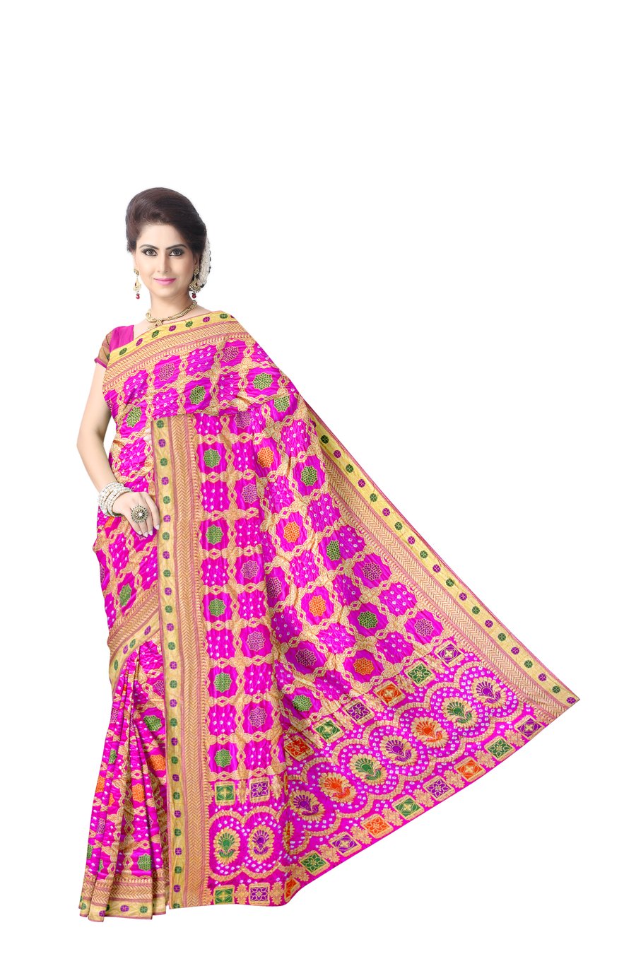 All Over Rani Color Fancy Design Dupion Silk Bandhani Saree