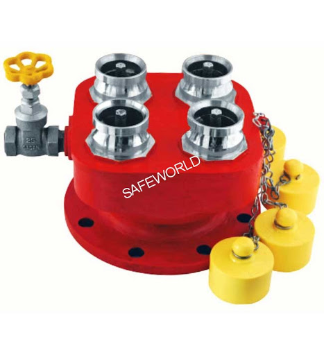 CI 150mm 4 Way Fire Brigade Inlet Valve with SS NRV and PVC/Rubber  Female Blank Cap & Chain 