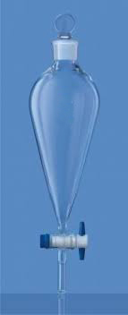 Separating Funnels with P.T.F.E. Key Stopcock, Interchangeable Stopper, Conical/Pear Shape, Plain Stem 