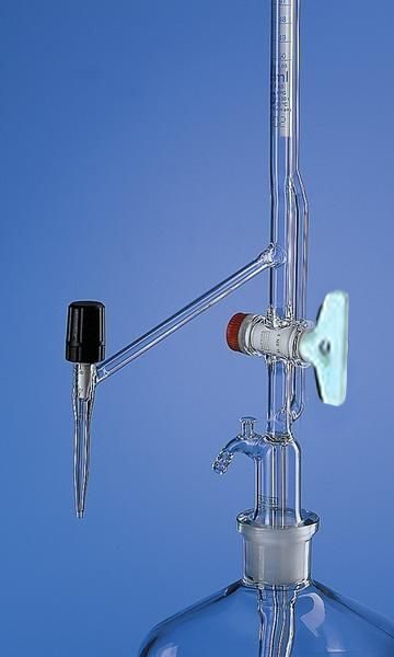 Burettes Automatic Zero, Mounted on Reservoir with Screw Type Rotaflow Stopcock with PTFE (Teflon) Key, Rubber Bellow 