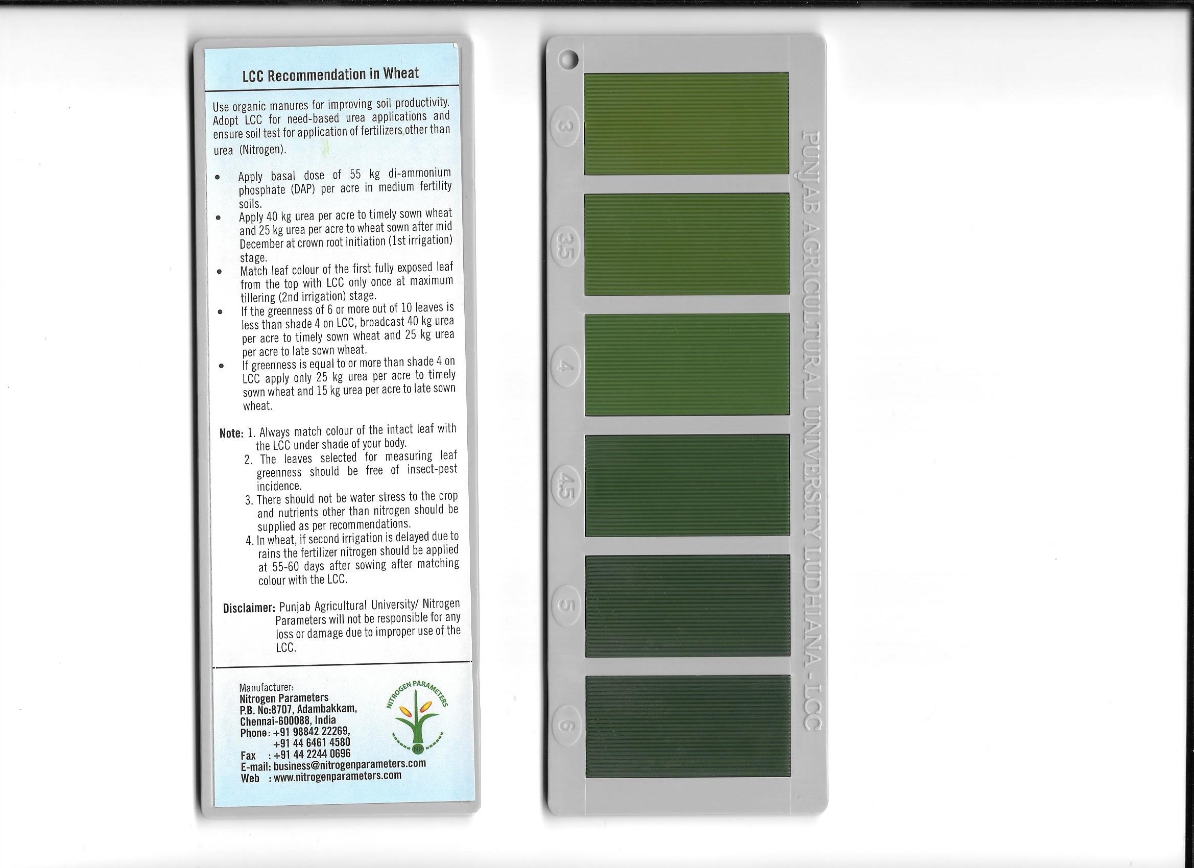 PAU 6 Panel Leaf Colour Chart (PAU - LCC) for Wheat Crop