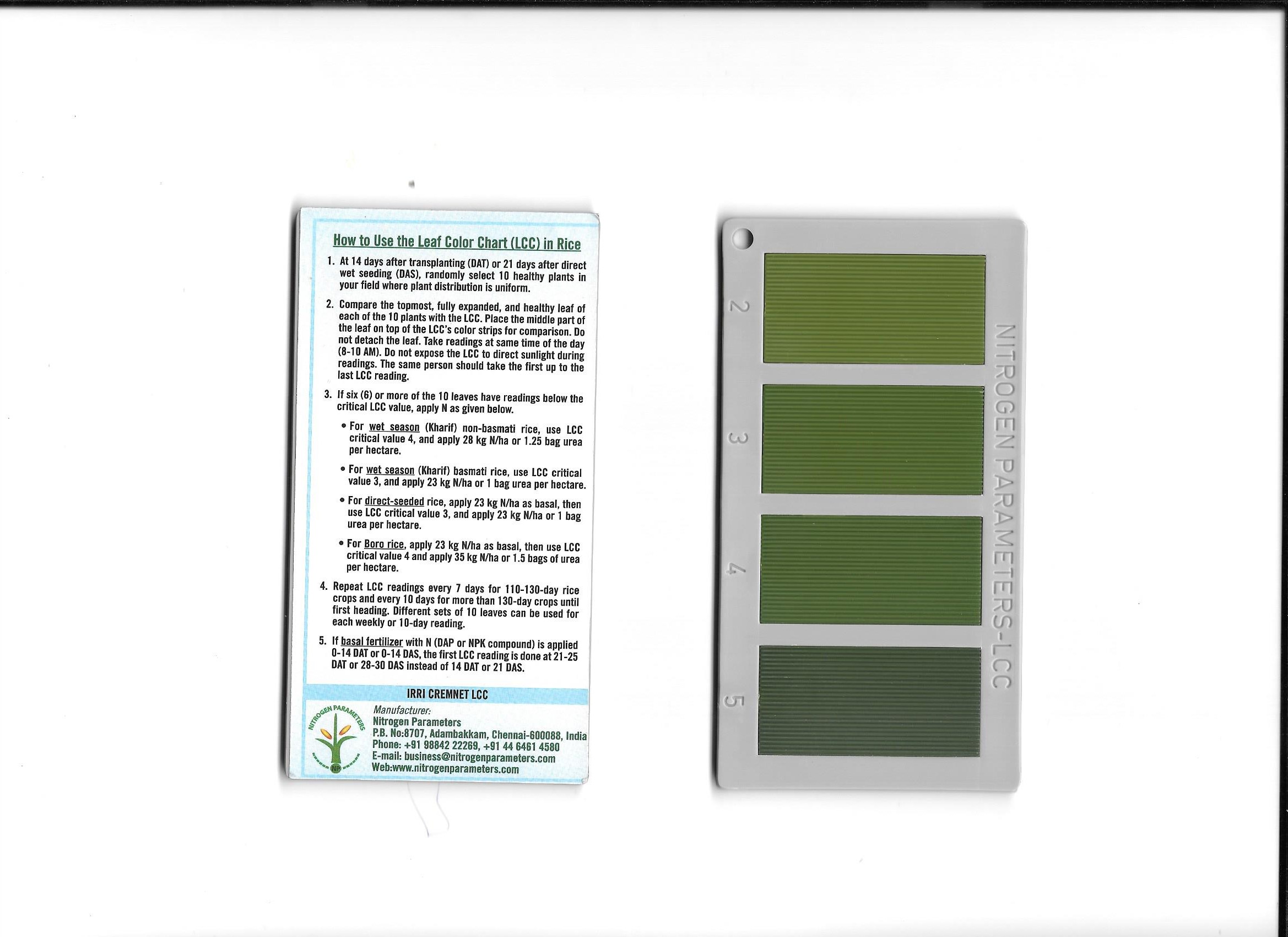 IRRI 4 Panel Leaf Colour Chart (IRRI - LCC) for Rice Crop