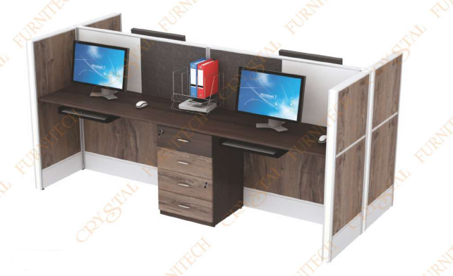 OZON 4 PERSON BACK TO BACK 60 MM ALUMINIUM WORKSTATION WITH SIDE PARTITION & 4 DRAWER PEDESTAL WITHOUT KEYBOARD & CPU TROLLEY
