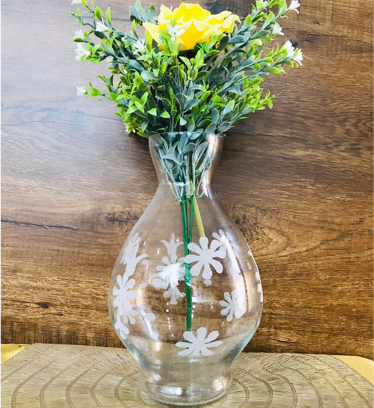 MITHILA™ Oval Glass Vase For Money Plant, Lucky Bamboo Sticks, etc, Elegant Frosted Artwork (24X15 Cm, Clear)