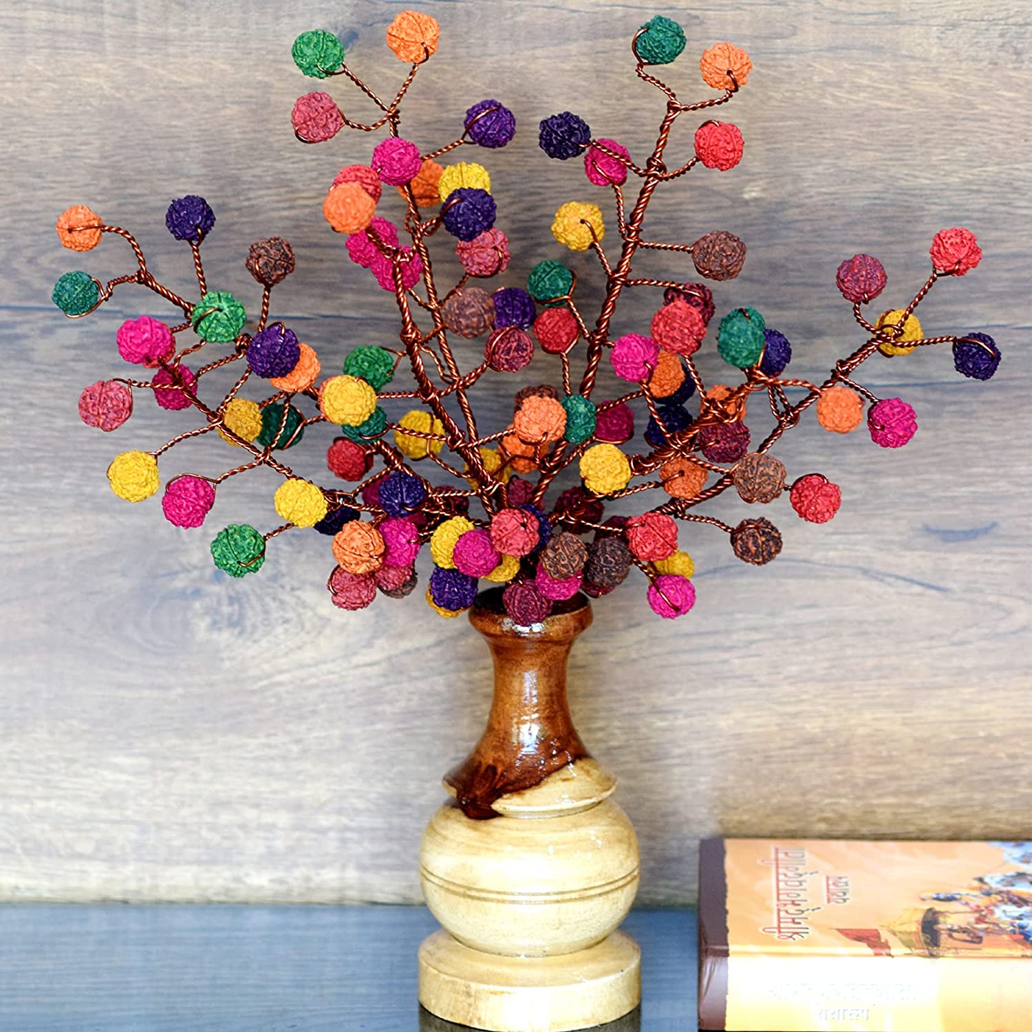 MITHILA™ Rudraksha-Tree/Bouquet, 108 Pcs of Natural Hand Painted, Multicolor 5 Face (Paanch Mukhi) Rudraksha Bunch.