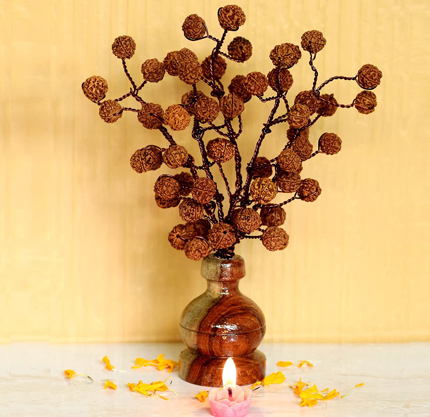 MITHILA™ Rudraksha-Tree/Bouquet, 54 Pcs of Natural 5 Face (Paanch Mukhi) Rudraksha Bunch.