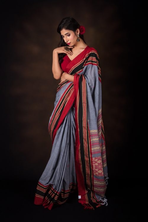 Premium Khadi Handwoven Red Manjari Saree