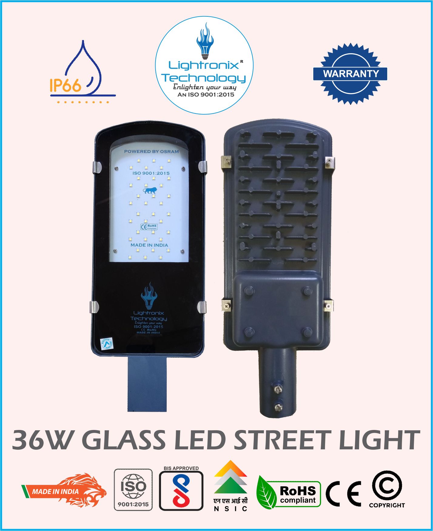 36W GLASS MODEL LED STREET LIGHT