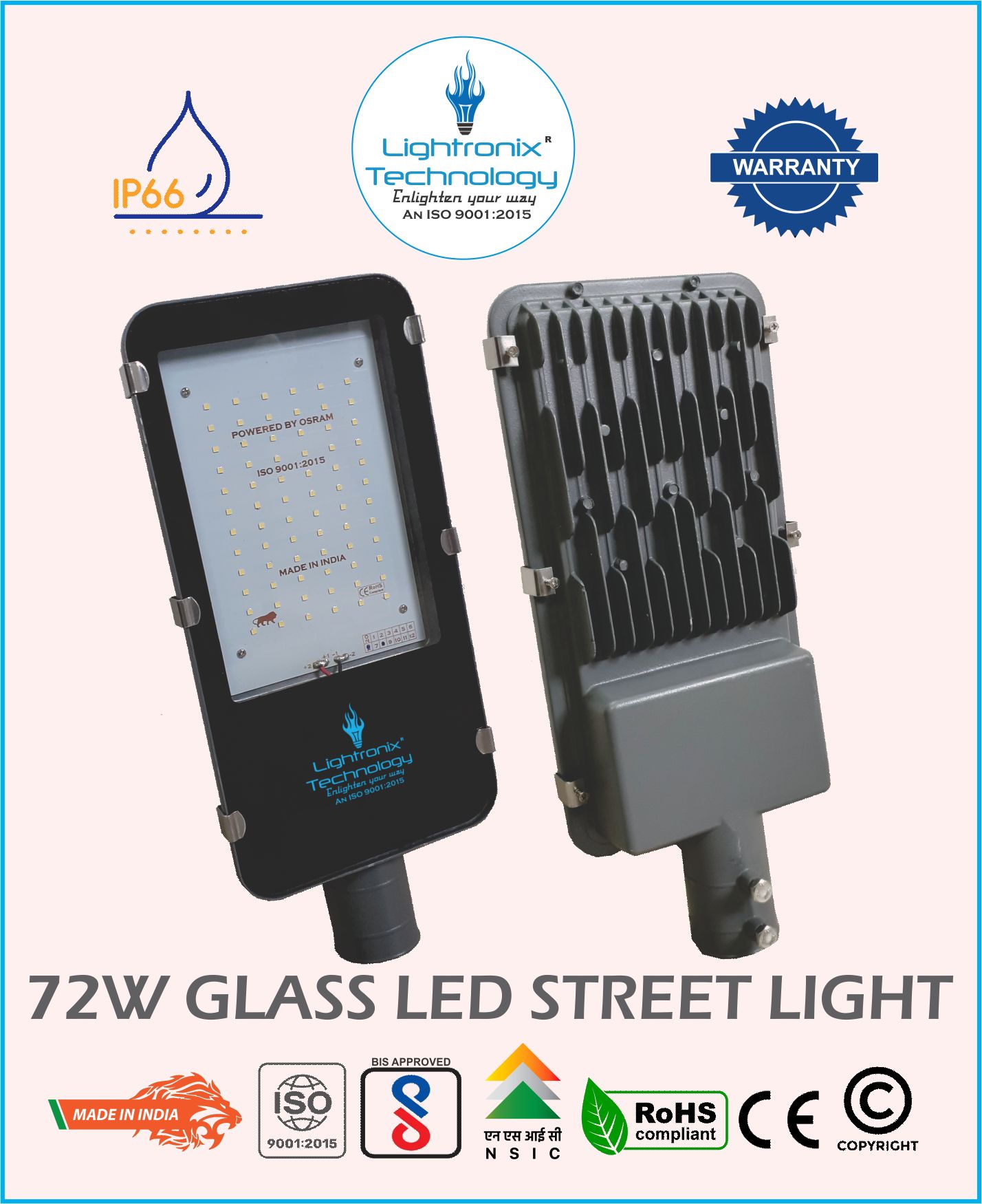 72W GLASS MODEL LED STREET LIGHT