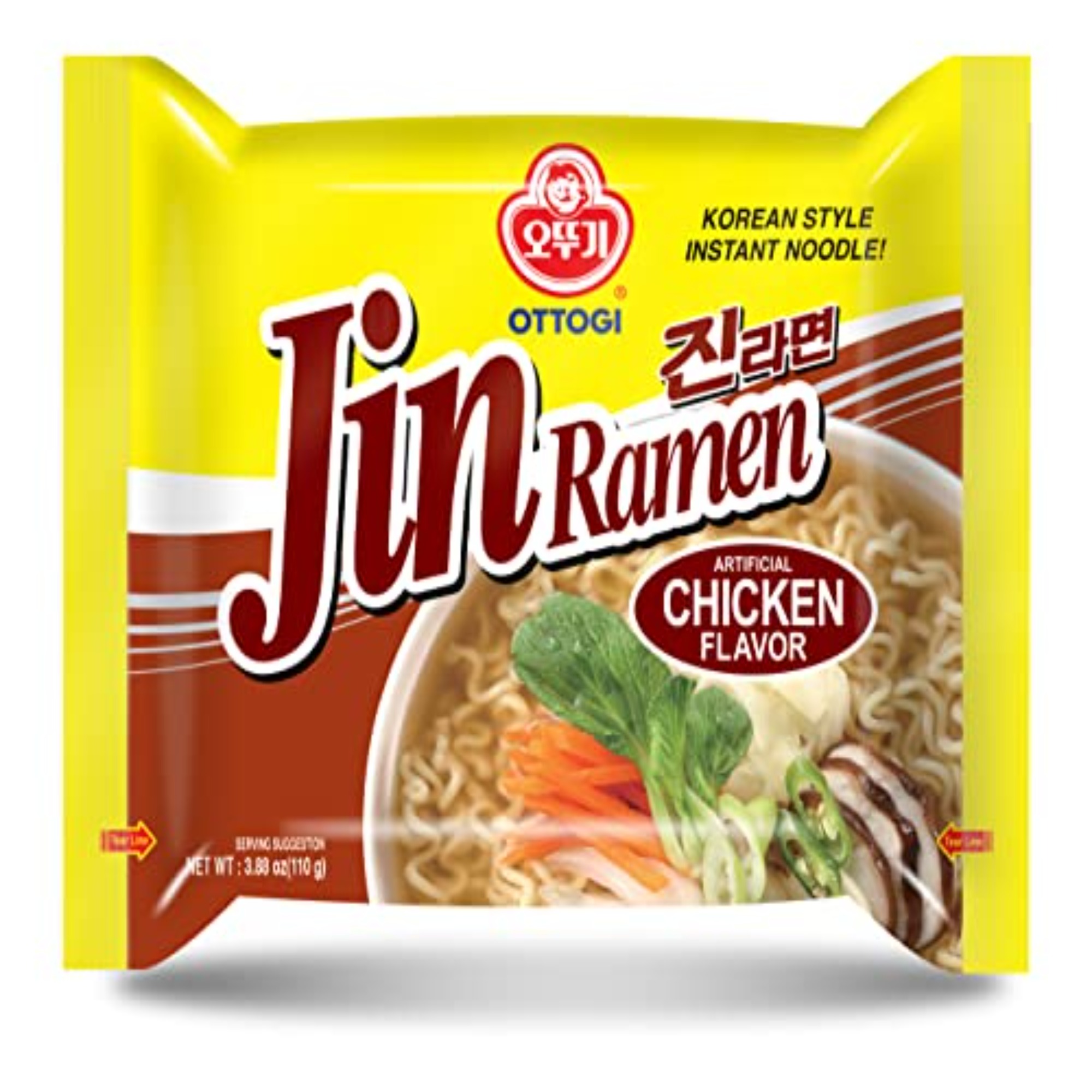 Ottogi Jin Ramen Korean Style Instant Noodles Chicken Flavor 110g Pack, (Imported) Instant Noodles Non-vegetarian