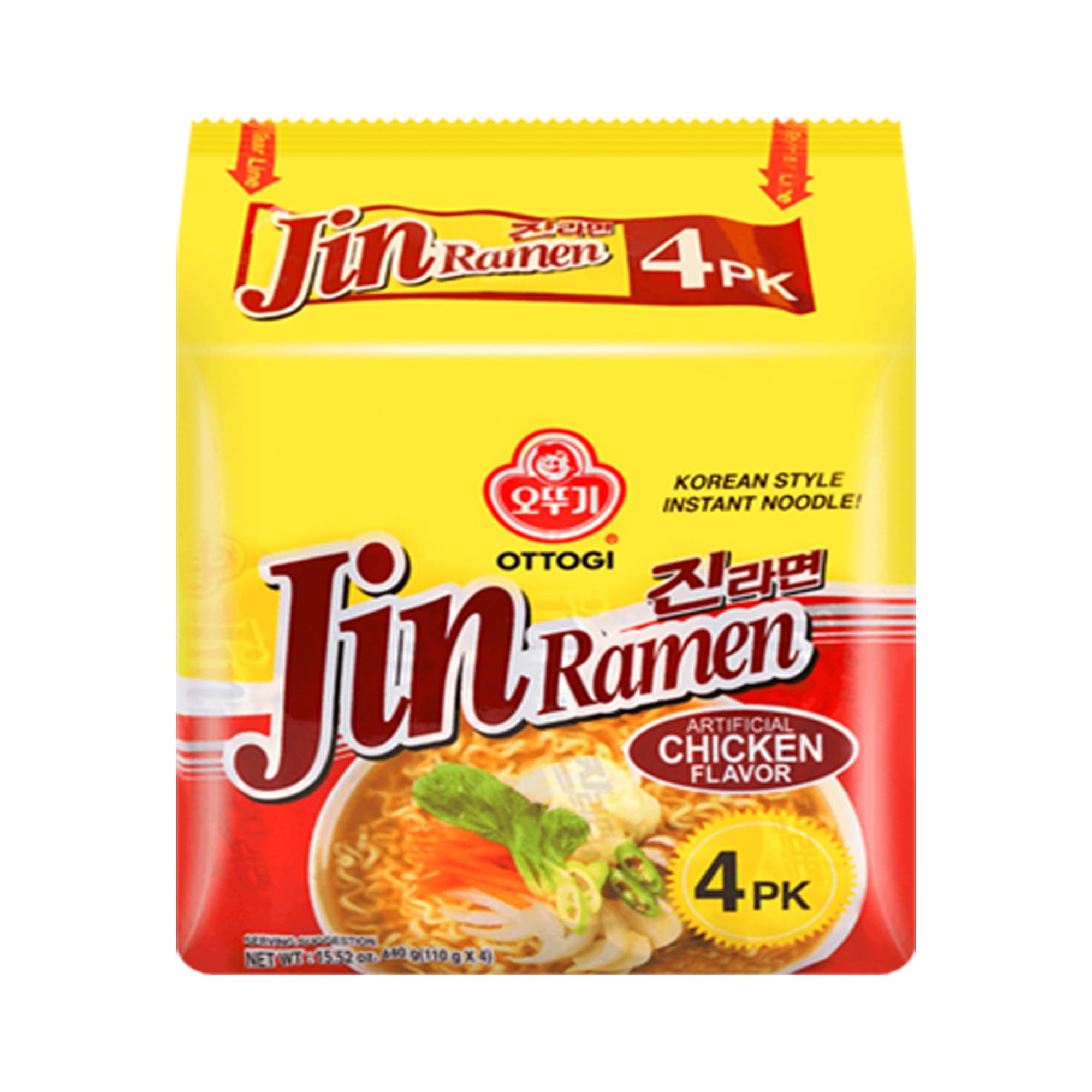 Ottogi Jin Ramen Korean Style Instant Noodles Chicken Flavor 440g, Pack of 4,(Imported) Instant Noodles Non-vegetarian  (4 x 110 g)