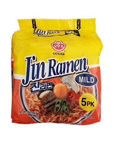 Ottogi Jin Ramen Korean Style Instant Noodles Mild Flavor 120g, Pack of 5 (Imported) Instant Noodles Vegetarian