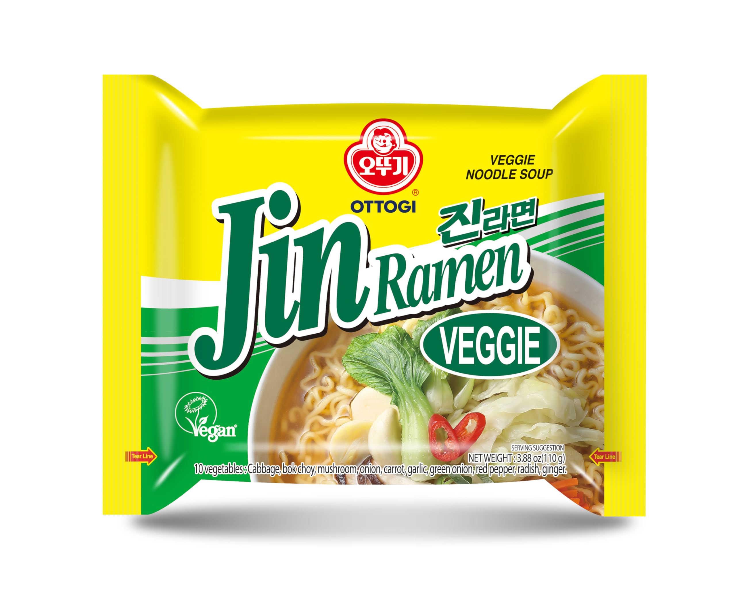 Ottogi Jin Ramen Korean Style Instant Noodles Veggie Flavor 110g Pack, (Imported) Instant Noodles Vegetarian