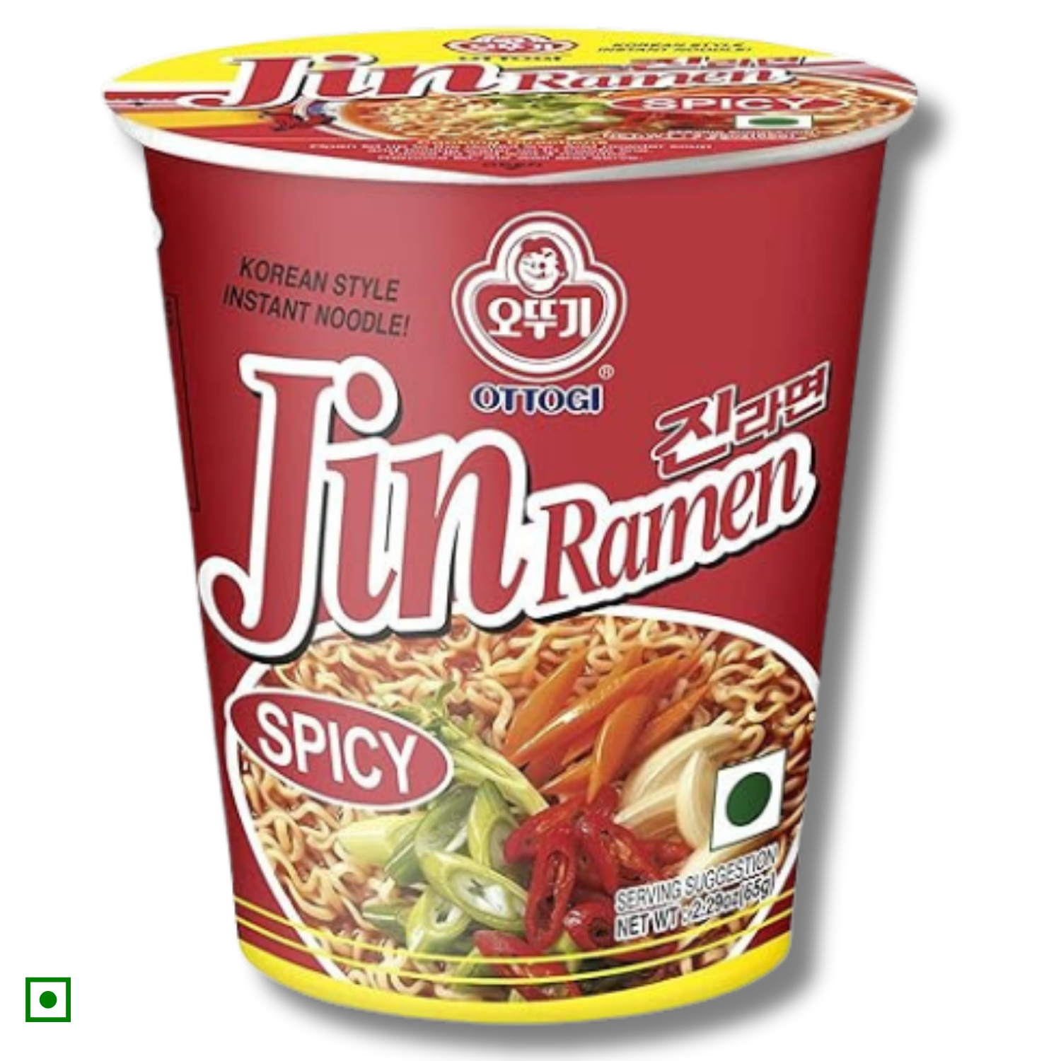 Ottogi Jin Ramen Korean Style Instant Noodles Spicy Flavor 65g Cup (Imported) Cup Noodles Vegetarian