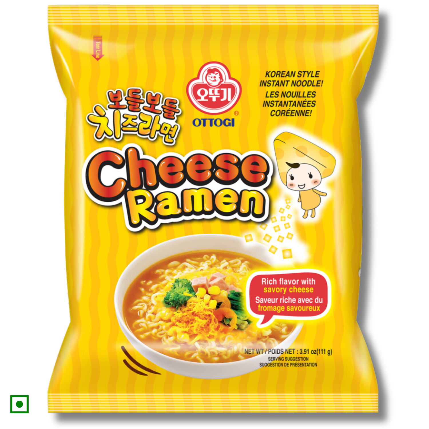 Ottogi Cheese Ramen Korean Style Instant Noodles CHEESE Flavor 120g Pack (Imported) Instant Noodles Vegetarian