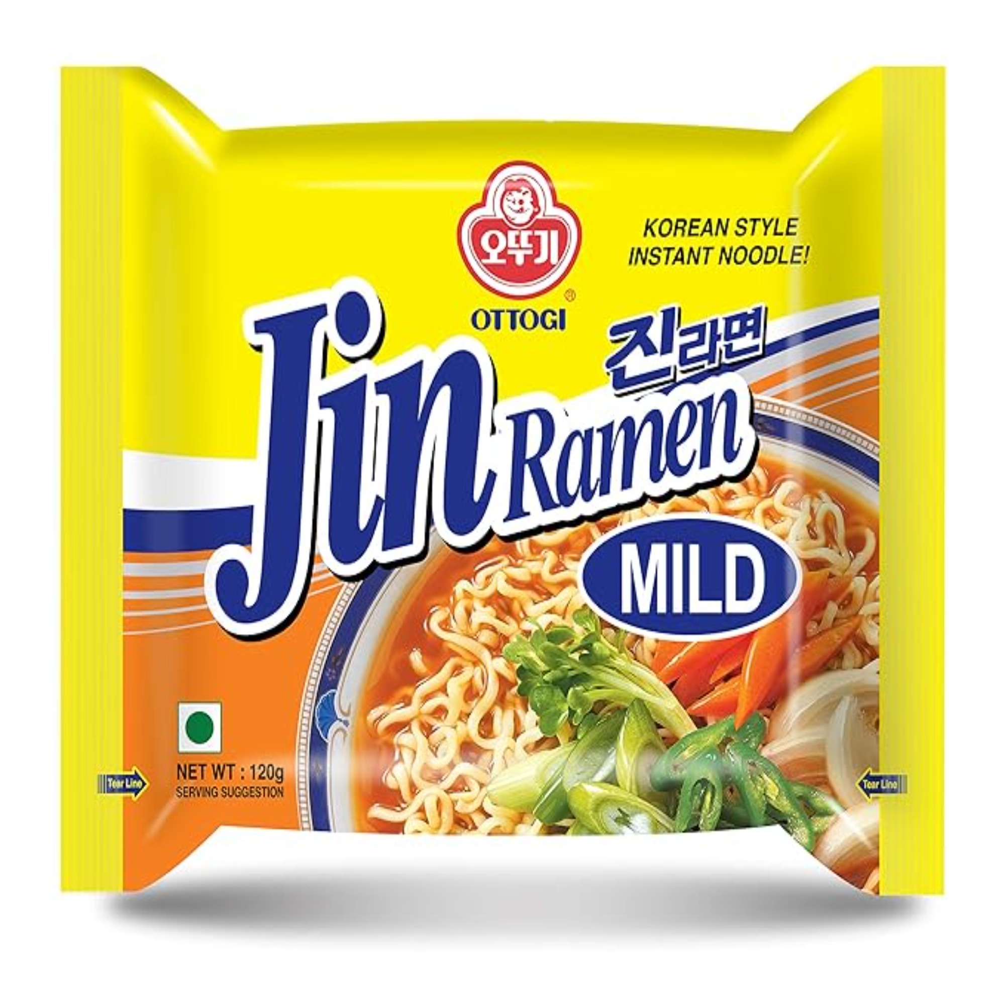 Ottogi Jin Ramen Korean Style Instant Noodles Mild Flavor 120g Pack (Imported) Instant Noodles Vegetarian 