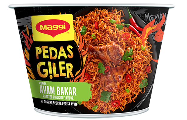 MAGGI Pedas Giler AYAM BAKAR [Roasted Chicken Flavor Noodles] 93g Bowl ((mported)