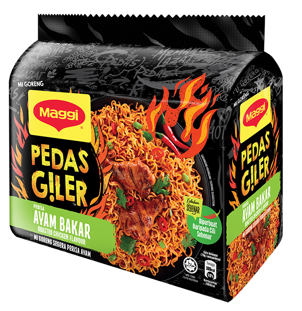 MAGGI Pedas Giler AYAM BAKAR [Roasted Chicken Flavor Noodles] 380g Pack (Imported)