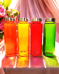 Coloured Glass Water Bottle 500ml 4 Pcs Set Assorted Colours