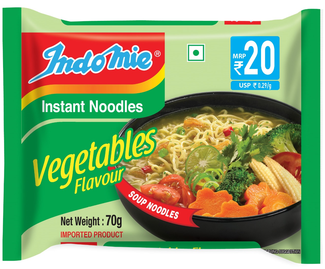 Indomie Instant Noodles Vegetables Flavor (Soupy Noodles) 70g Pack (Imported)