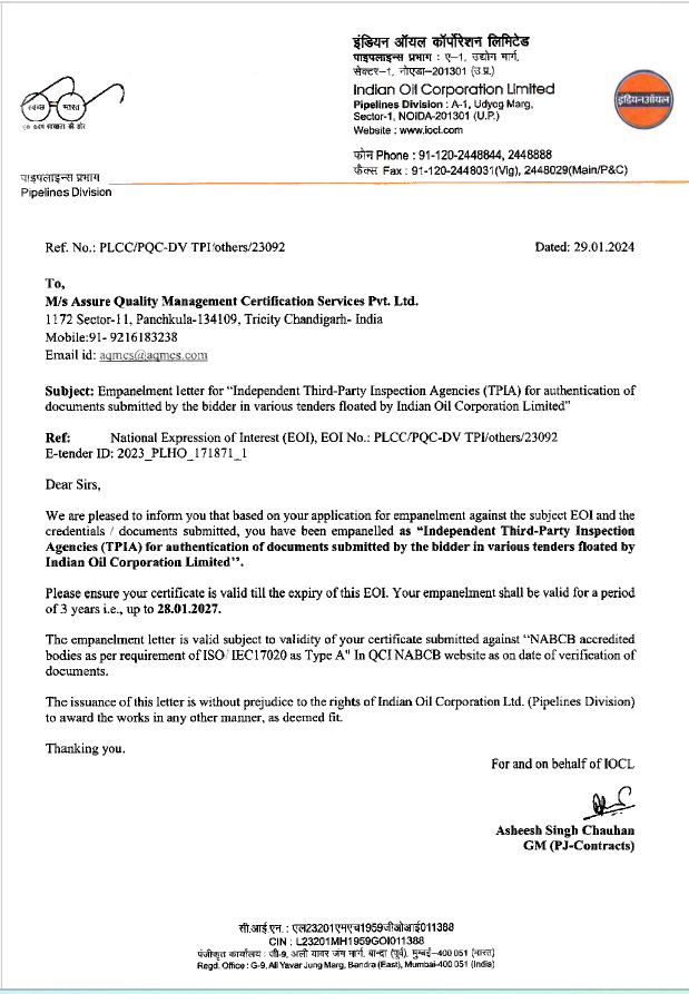 tender document verification Indian Oil Corporation Limited