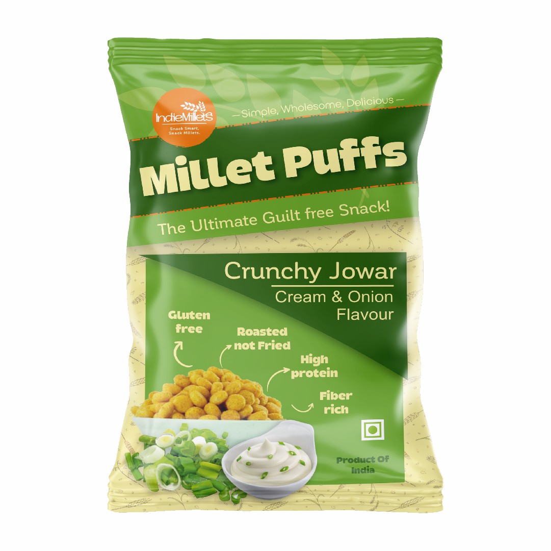 Jowar Puffs, Crunchy Sorghum Puffs cream & onion flavour, millet puffs