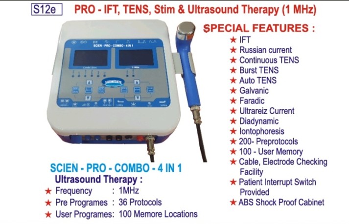 PRO-COMBO-4 IN 1 (IFT+TENS+STIM+ULTRASOUND THERAPY-1MHz)