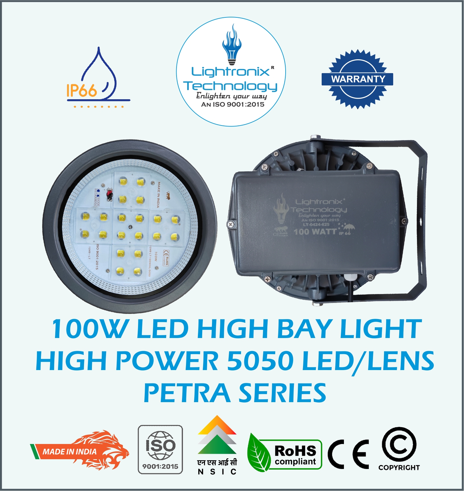 100 WATT LED HIGH BAY LIGHT LENS MODEL