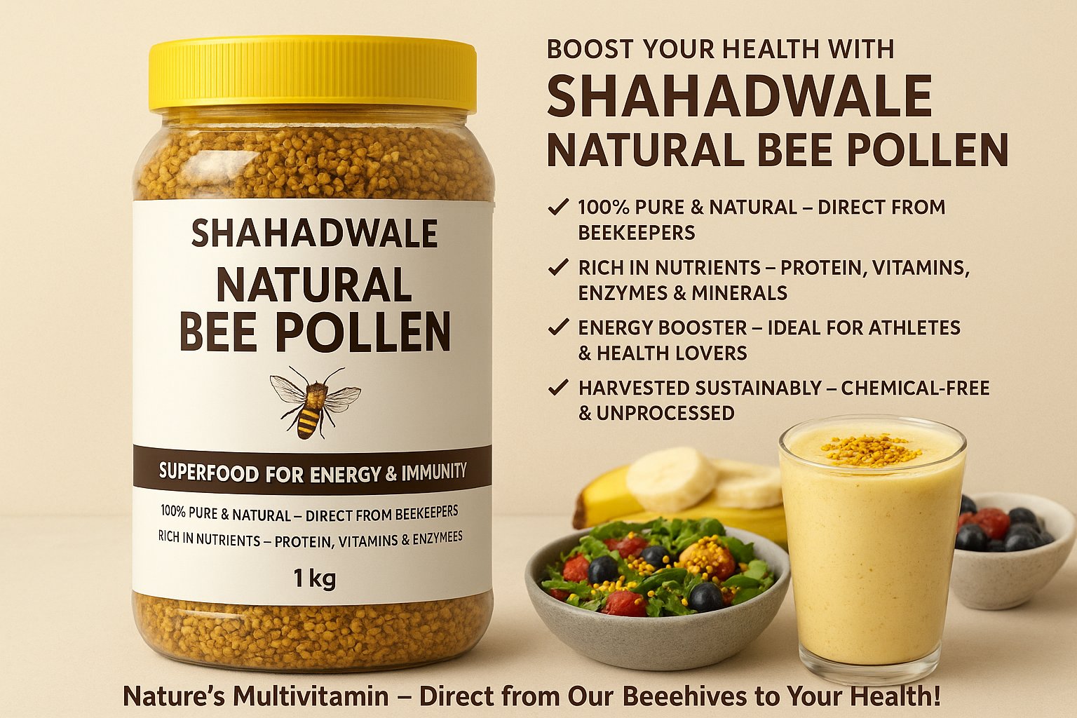 SHAHADWALE Natural Bee Pollen – Superfood for Energy & Immunity