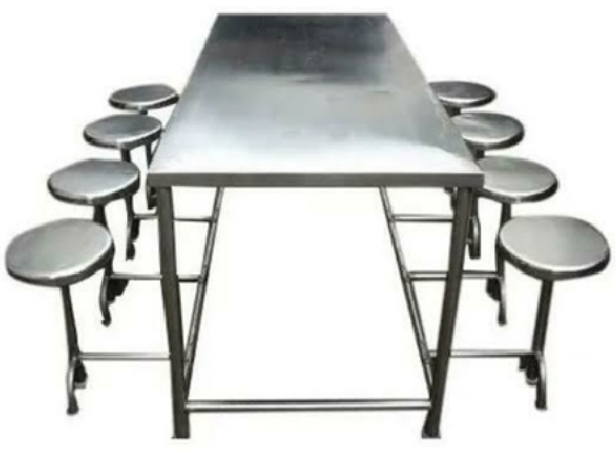 Stainless Steel Dining Table With Fixed Chair