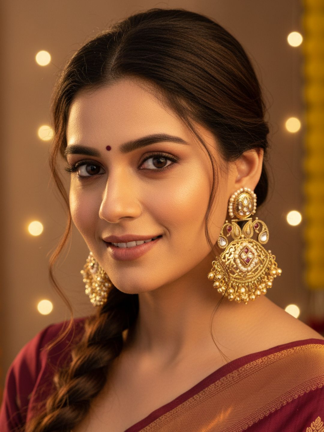 Antique Gold plated Synthetic Polky-Multi Color Glass Stone-Pearl Fancy Dangle Drop Earrings