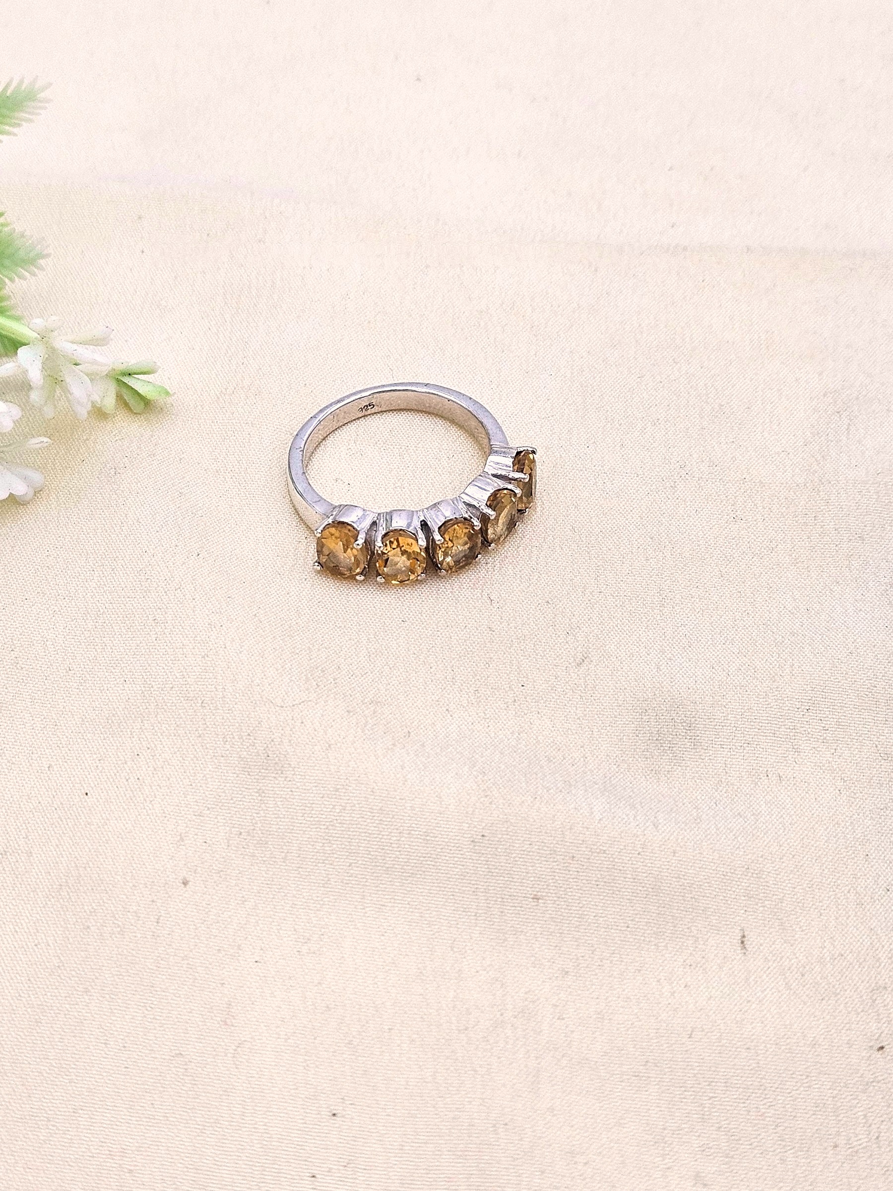 925 Sterling Silver Citrine Gem Stone Ring