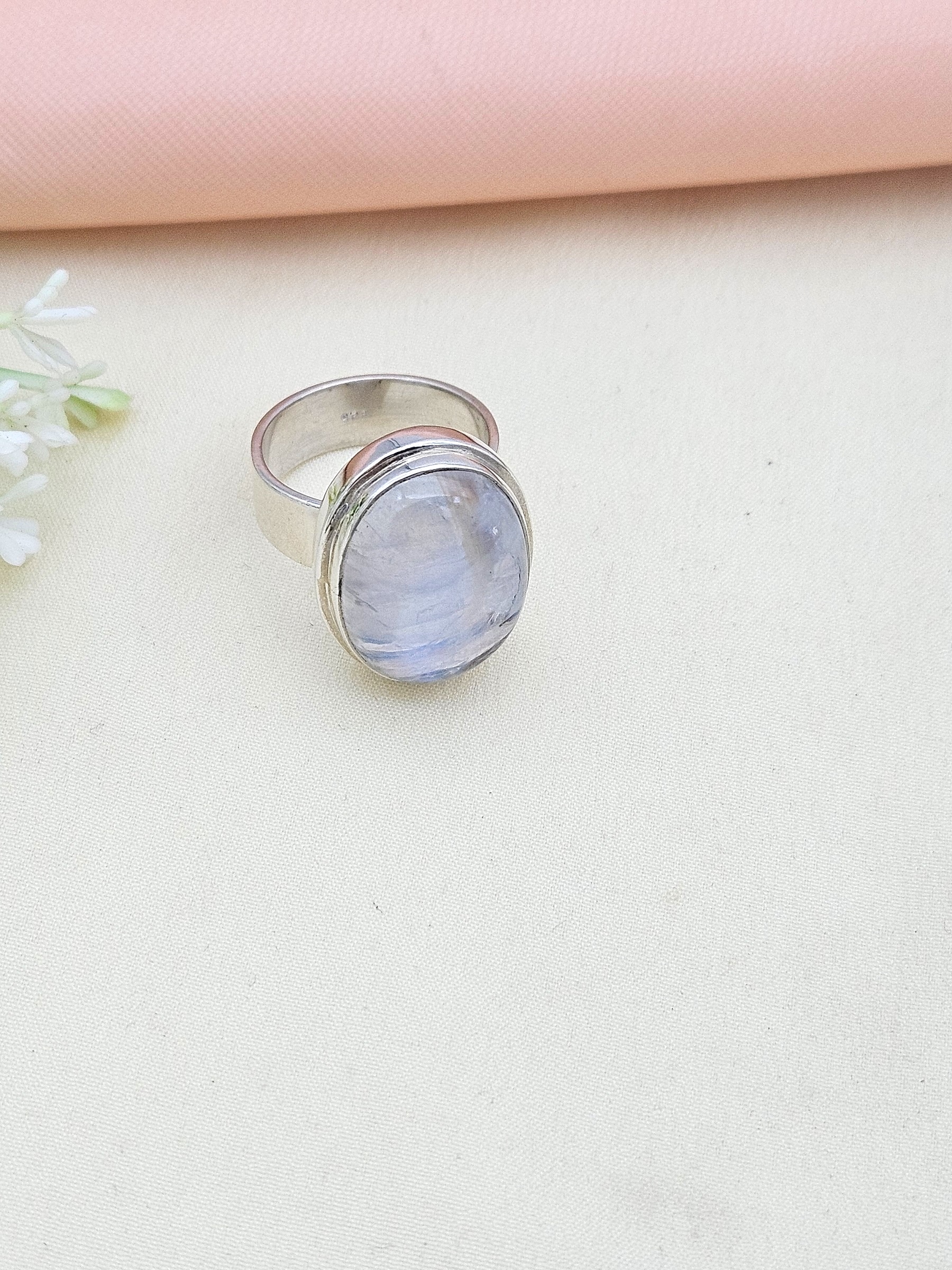 925 Silver White Rainbow Gem Stone Ring