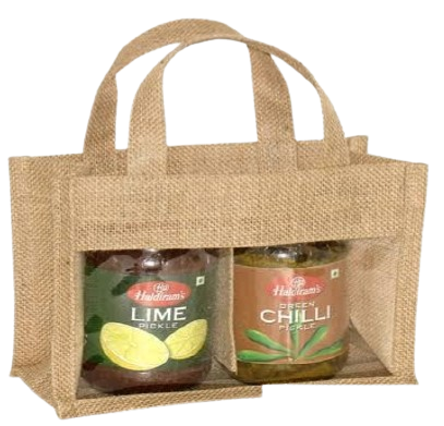 Jute Bottle Bag with PVC Window