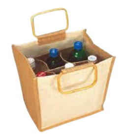Natural and Dyed Jute Bags with Partition and Wooden Handle for 6 Wine or Water Bottles  