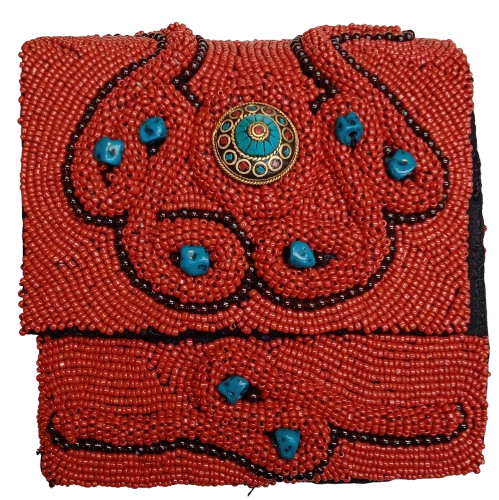 Glossy Maroon Color Beaded Bag