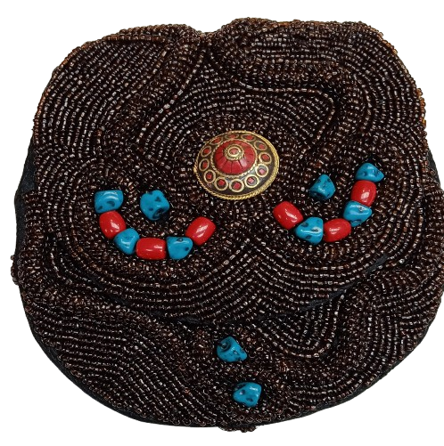 Brown Color Beaded Purse with Magnetic Snaps