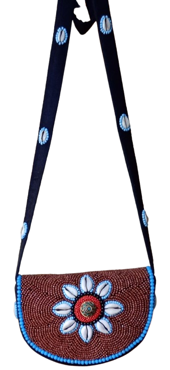 Cowry-Beaded Half Round Shape Brown Color Crossbody Bags for Women 