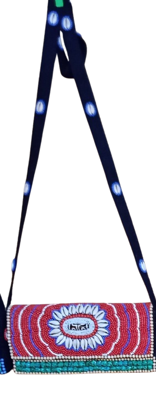 Red and Green Color Bead and Shell Bag with Adjustable Strap for Girls