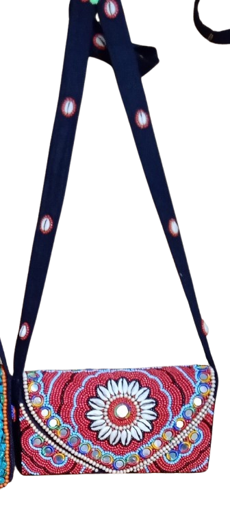 Red Color Heart Shape Beaded and Shell Bag with MIrror and Embroidery Work for Girls