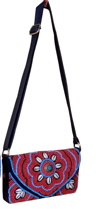 Maroon Color Heart Shape Beaded and Shell Bag with Multiple Floral Patterns and Embroidery for Women