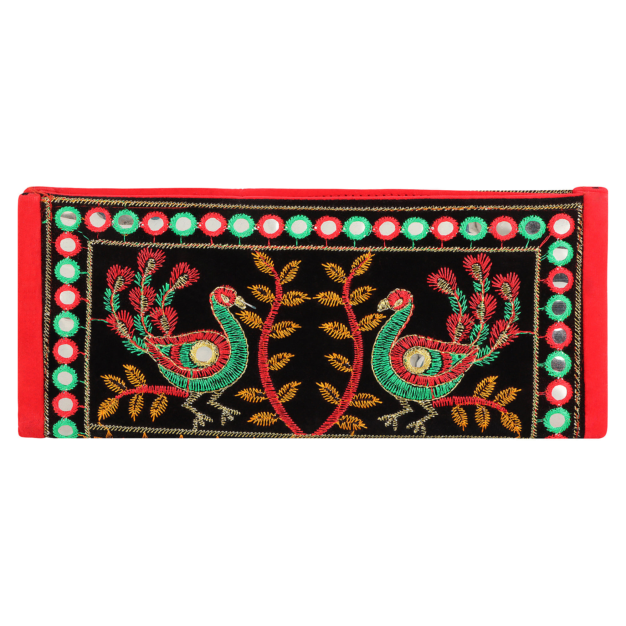 Black Clutch Purse With Peacock Printed Design For Bulk Importers 