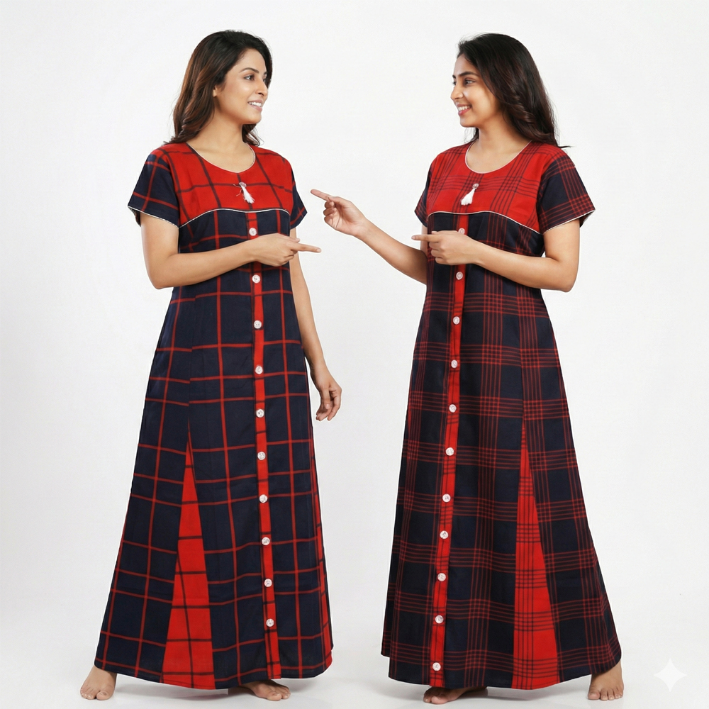 Red blue umbrella night wear with lace work