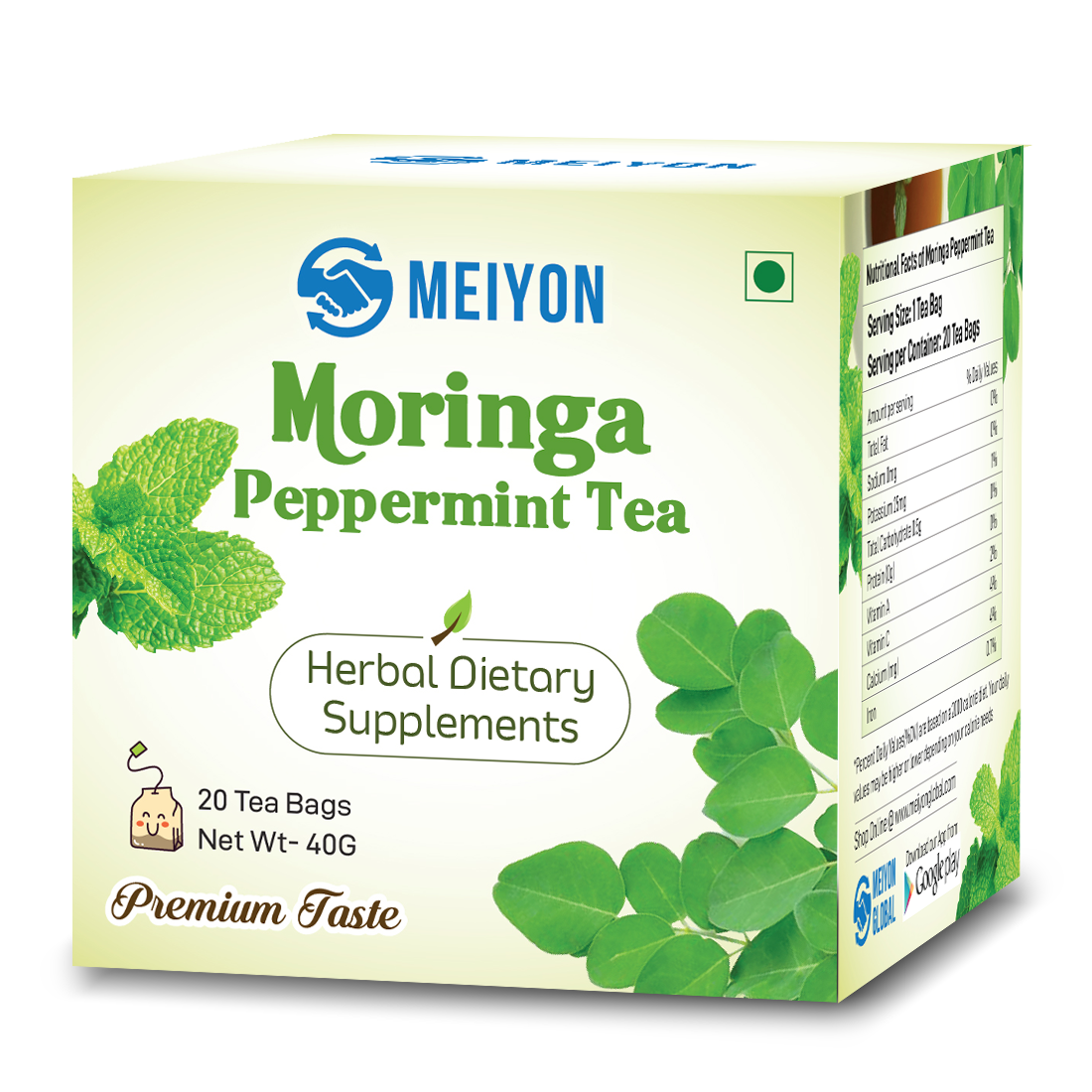 Moringa Peppermint Tea -Refreshing & Soothing, Natural Energy Booster , Supports Digestion (20dips )