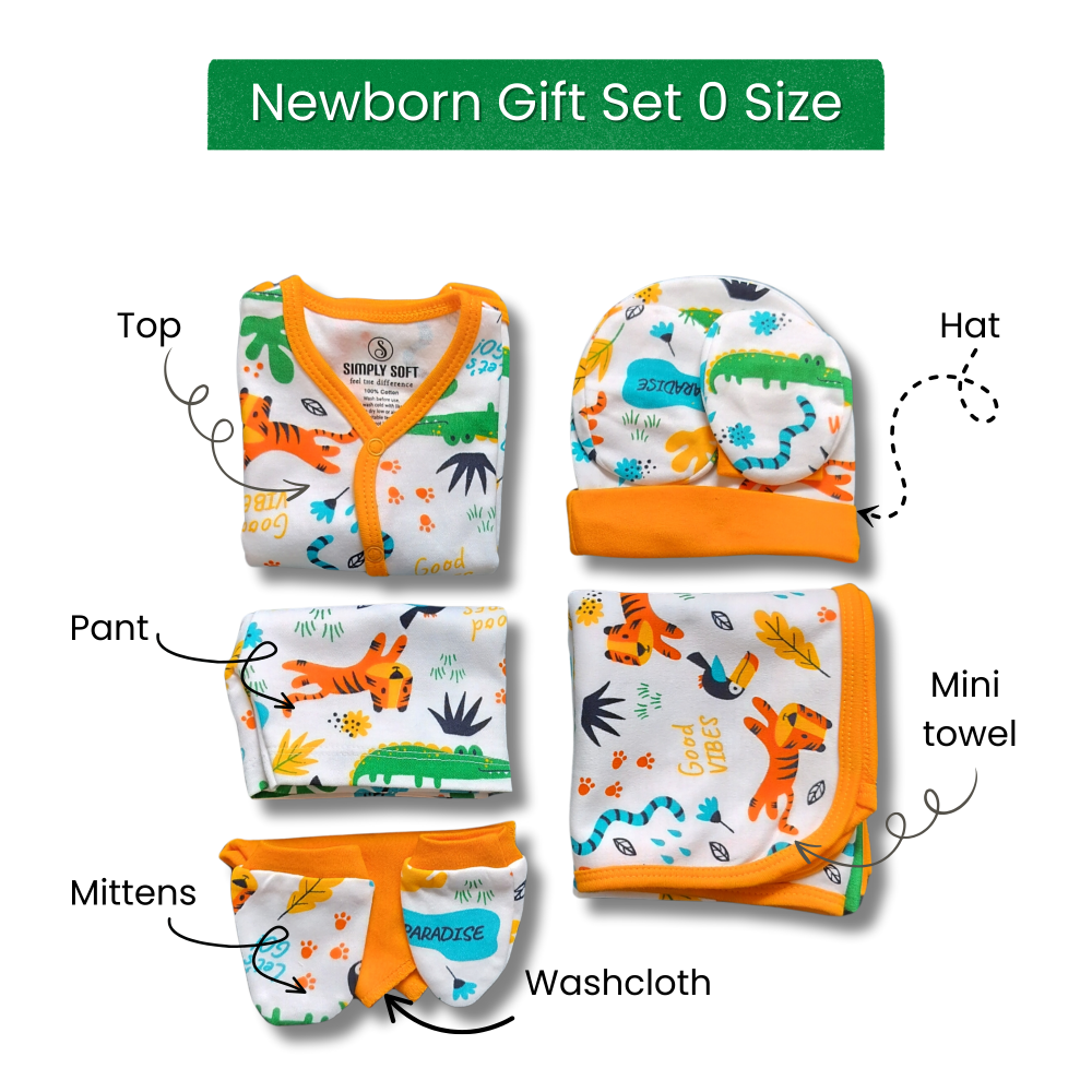 Newborn Baby Care Kit Cotton Baby Clothing Set  Animal Print Newborn Gift Set for Hospital 7 Pieces
