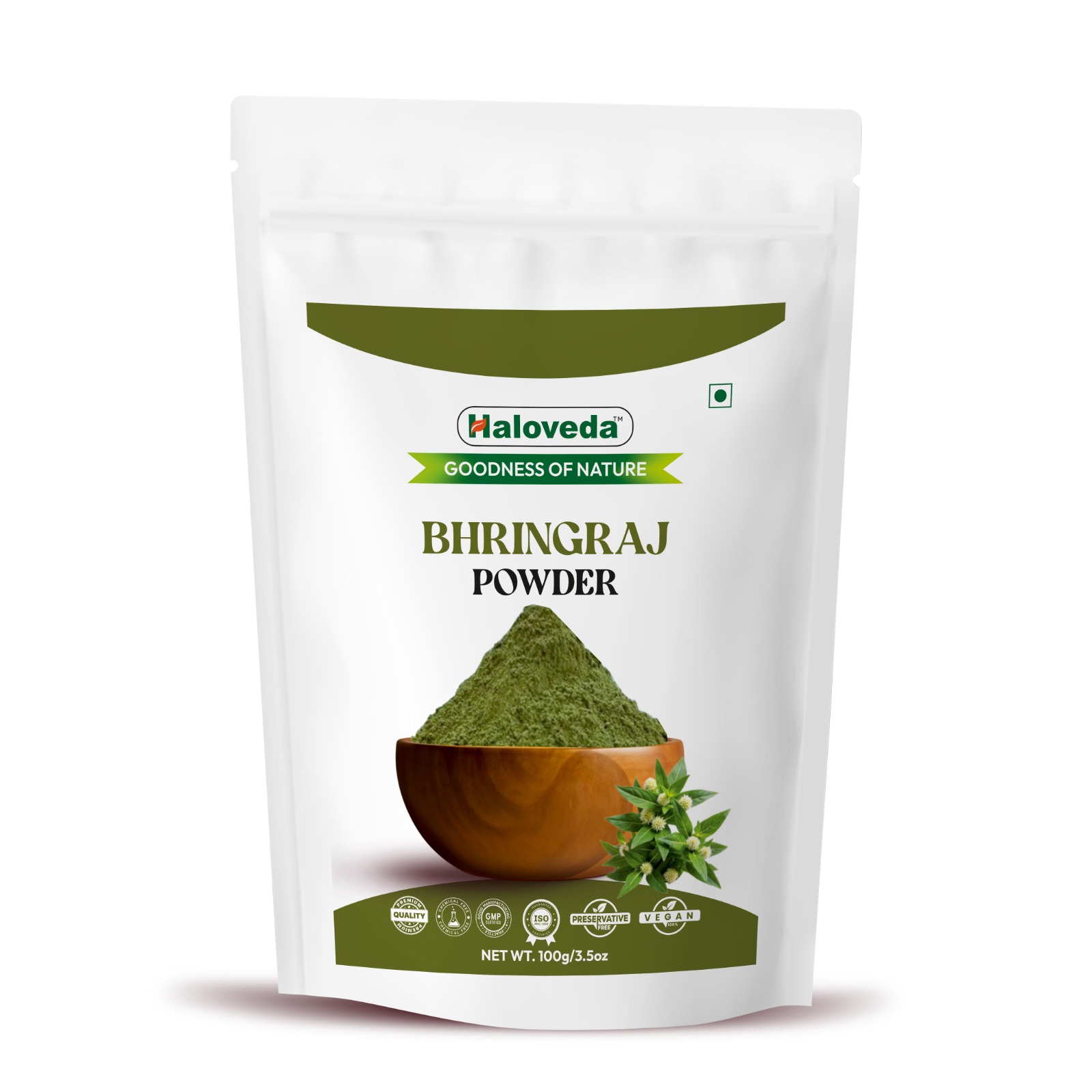 Haloveda Herbal Bhringraj Powder for Hair | 100% Pure & Natural Bringraj Powder | Hair Growth, Hair Fall Control & Anti-Dandruff | Chemical-Free Herba