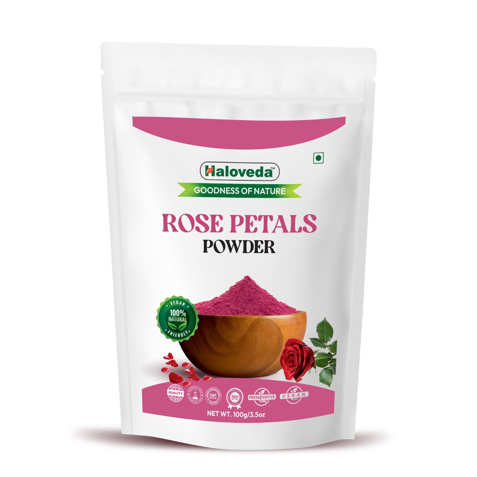 Haloveda Herbal Rose Petal Powder for Face Pack | 100% Pure & Natural Gulab Powder | Skin Glow, Brightening & Acne Care | Chemical-Free Herbal Skincar