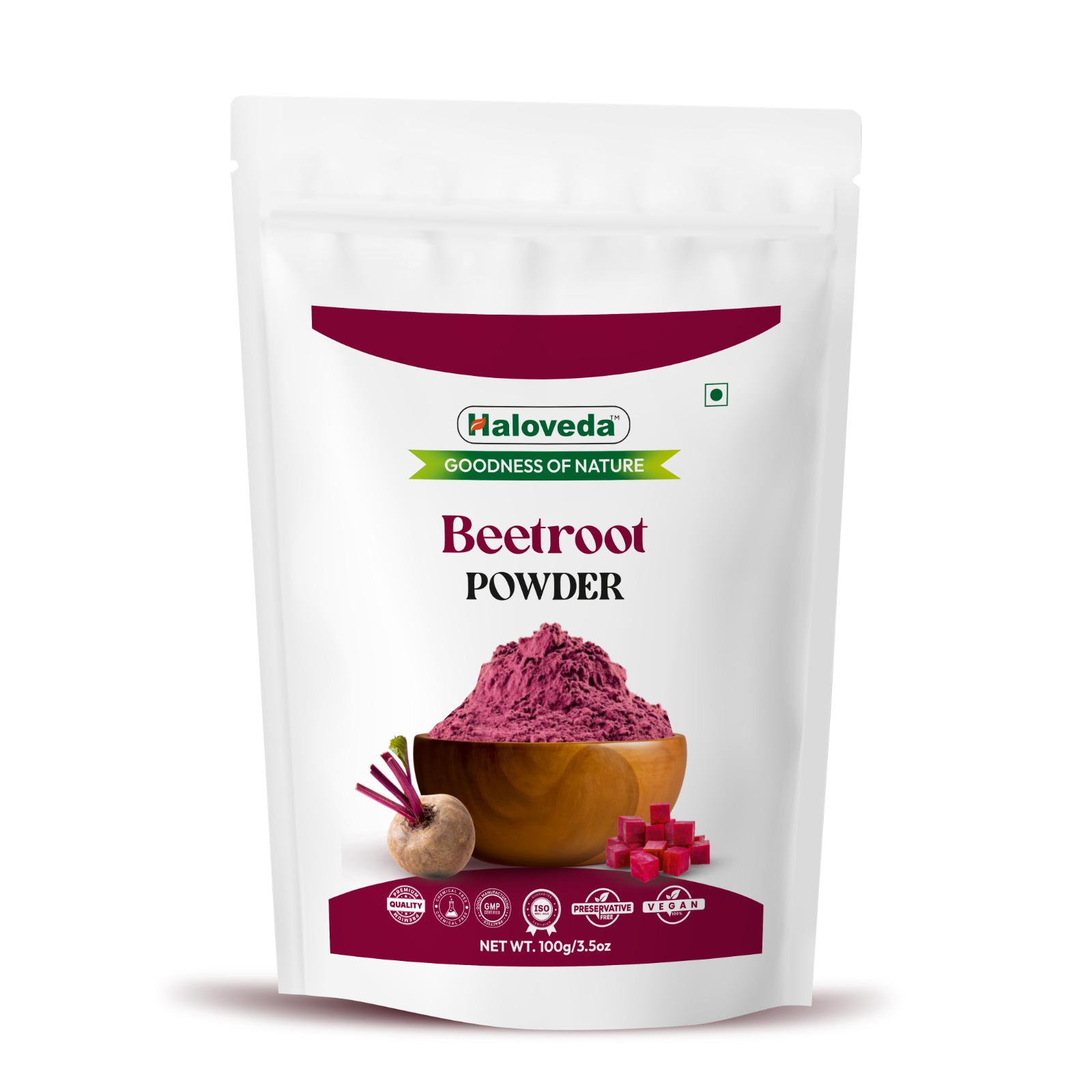 Haloveda Herbal Beetroot Powder for Face Pack | 100% Pure & Natural | Skin Brightening, Pink Glow & Pigmentation Care | Chemical-Free Herbal Skincare 