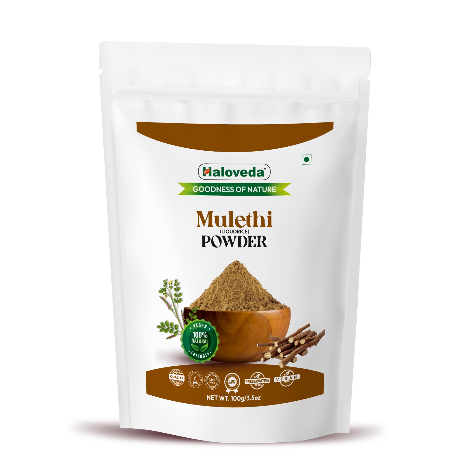 Haloveda Herbal Mulethi Powder for Face | 100% Pure Licorice Powder | Skin Brightening, Pigmentation Care & Tan Removal | Natural Face Pack & Ubtan Po
