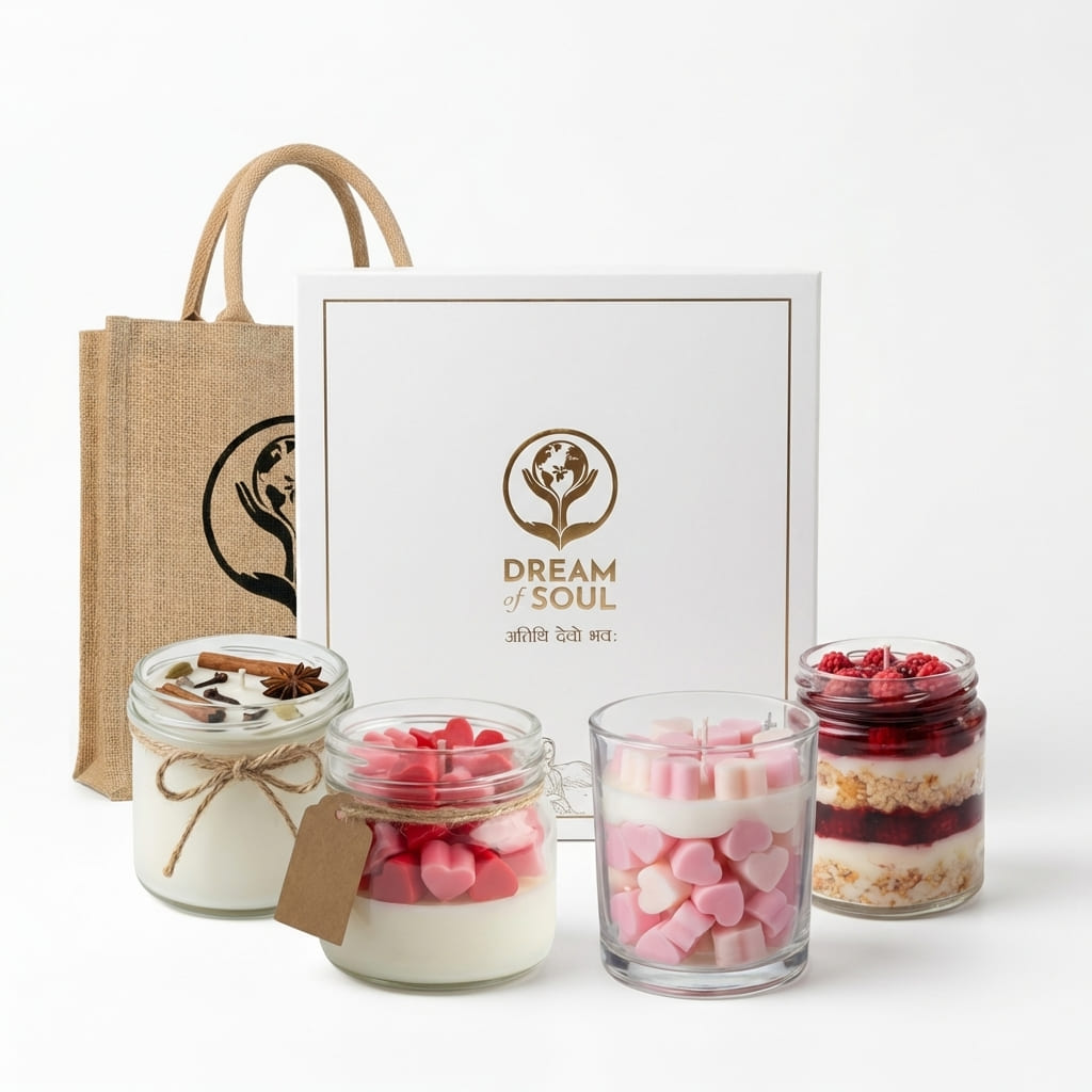 Artisanal Handmade Candle Gift Set with JMI Jute Bag.